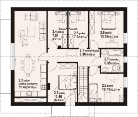 Rzut projektu andrzejówka 22 m - Poddasze