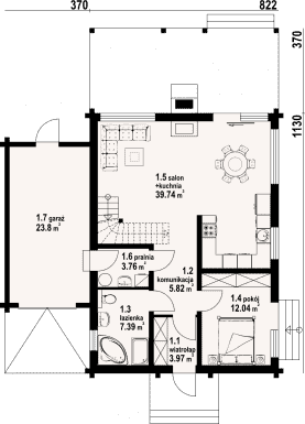 Rzut projektu głogoczów 36 dw - Parter