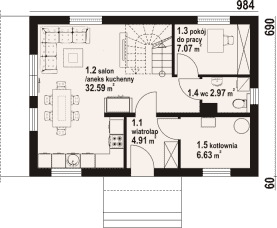 Rzut projektu janowo aa 70 dws - Parter