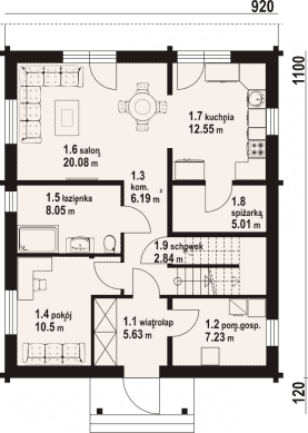 Rzut projektu grochowice 77 dw - Parter
