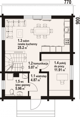 Rzut projektu grodziec aa 70 dw - Parter