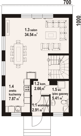 Rzut projektu gąsawa aa 70 dws - Parter