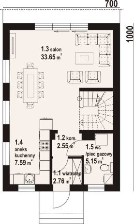 Rzut projektu gąsawa aa 70 - Parter