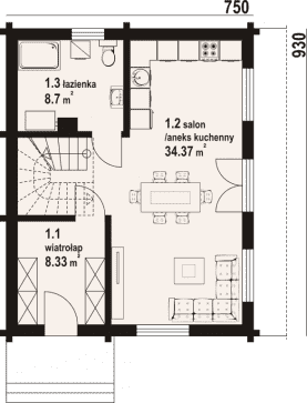 Rzut projektu grajewo aa 70 dw - Parter