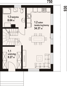 Rzut projektu grajewo aa 70 dws - Parter