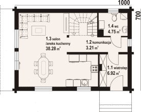 Rzut projektu osieczno aa 70 dw - Parter