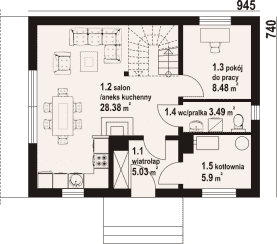 Rzut projektu zawojowo aa 70 dws - Parter