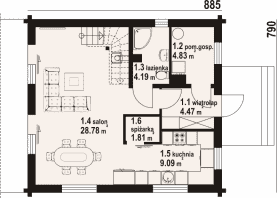 Rzut projektu gryfice aa 70 dw - Parter