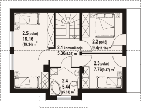 Rzut projektu modrowo aa 70 dw - Poddasze