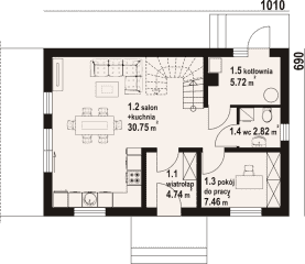 Rzut projektu jugów aa 70 dws - Parter