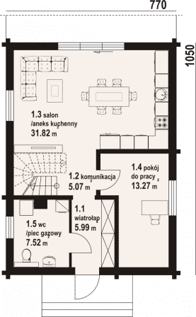 Rzut projektu grodziec a3 dw - Parter
