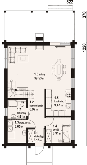 Rzut projektu głogoczów 16 dw PC - Parter