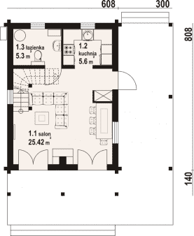 Rzut projektu gajówko 13 dw - Parter