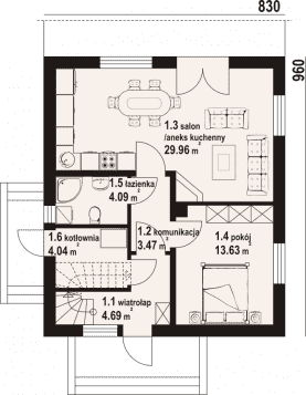 Rzut projektu grochowo nowe 3 bb pcr - Parter