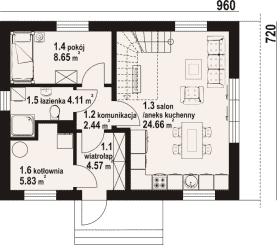Rzut projektu hebdów bb 70 - Parter