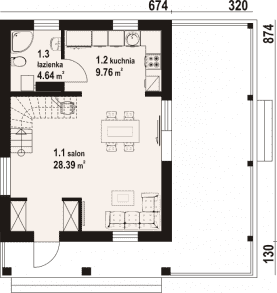 Rzut projektu gajówko 5m - Parter