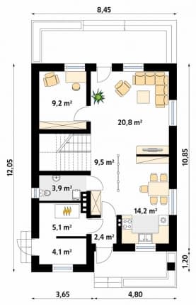 Rzut projektu Bluszcz 2 (CE) - parter