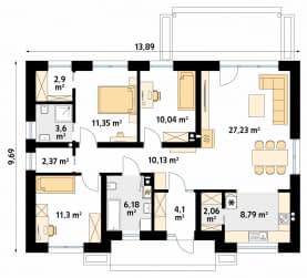 Rzut projektu Kminek (PH) - parter