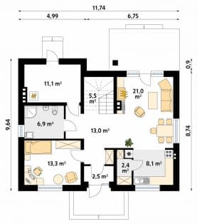 Rzut projektu Ptyś (KO) - parter