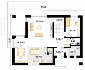 Rzut projektu Słoneczny 2 (CE) - parter