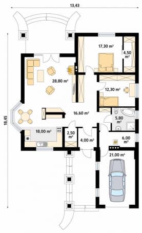 Rzut projektu Adela (CE) - parter