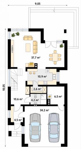 Rzut projektu Brzoza 2 (CE) - parter