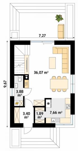 Rzut projektu Kote (PH) - parter