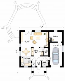 Rzut projektu Chaber 2 (CE) - parter