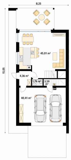 Rzut projektu Tetyda (PH) - parter
