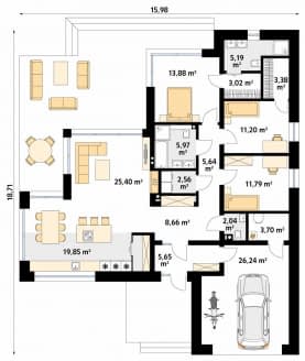 Rzut projektu Madera (SI) - parter