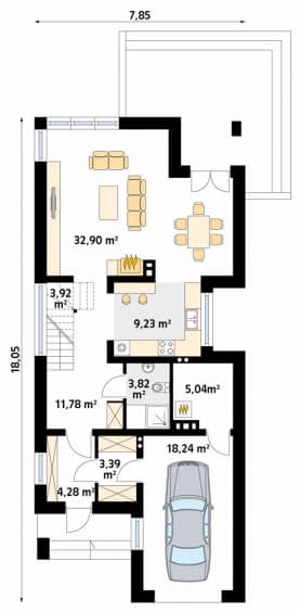 Rzut projektu Brzoza (CE) - parter