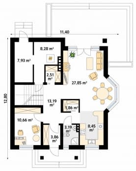 Rzut projektu Wilga 2 (CE) - parter