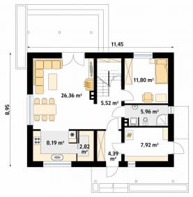 Rzut projektu Jeżyna (CE) - parter