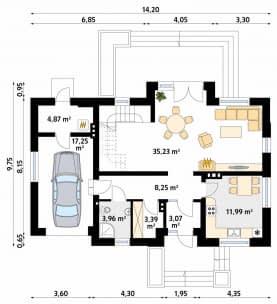 Rzut projektu Szafran 6 (CE) - parter