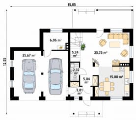 Rzut projektu Kawka 3 (CE) - parter