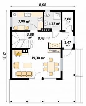 Rzut projektu Takt dr-S (DR-S) - parter