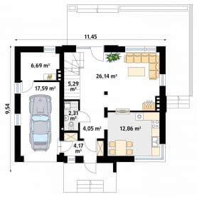 Rzut projektu Kawka 2 (CE) - parter