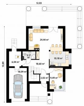 Rzut projektu Cyprys 3 (CE) - parter