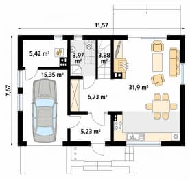Rzut projektu Bielik dr-S (DR-S) - parter