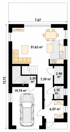 Rzut projektu Trakt (PH) - parter