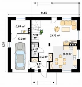 Rzut projektu Kawka (CE) - parter
