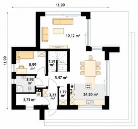Rzut projektu Malutki 7 (KO) - parter