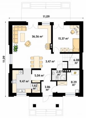 Rzut projektu Kos 2 (CE) - parter