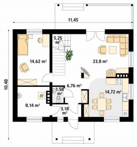 Rzut projektu Kawka 5 (CE) - parter