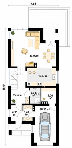Rzut projektu Jodła (KO) - parter