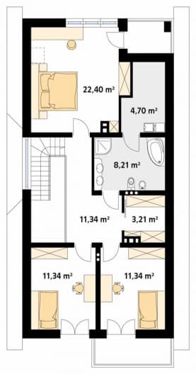 Rzut projektu Jodła (KO) - poddasze