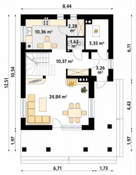 Rzut projektu Zięba (KO) - parter