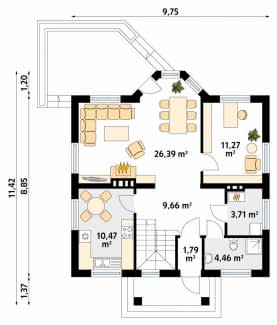 Rzut projektu Echo 3 (CE) - parter