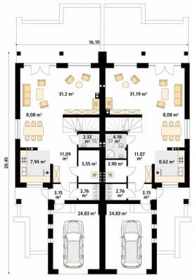Rzut projektu Cyklamen (CE) - parter
