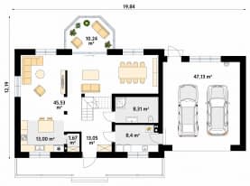 Rzut projektu Jagodowy 3 (KE) - parter